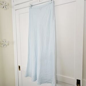 Pure 100% Linen Maxi Skirt Sky Blue 6 A line Side Zipper No Elastic